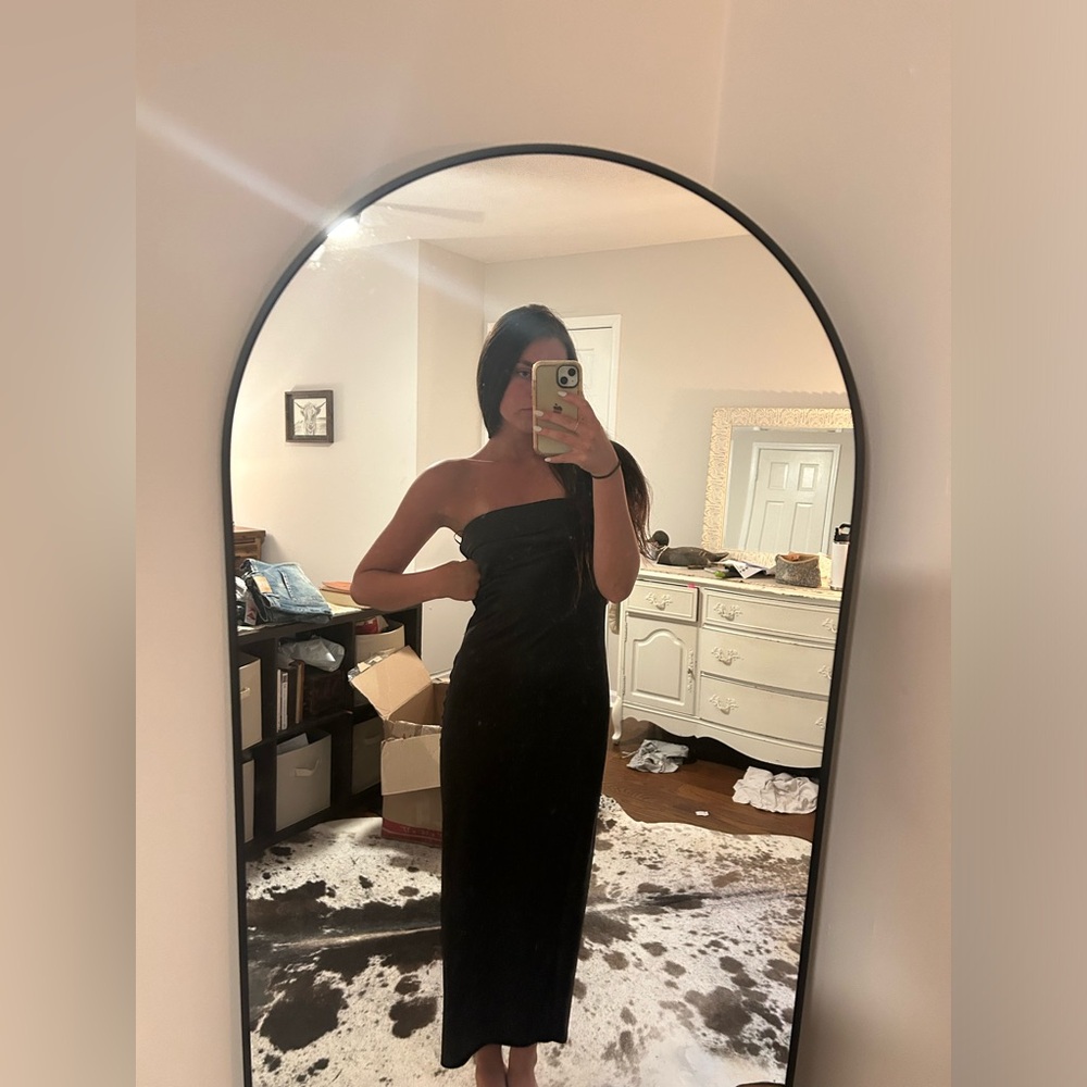 Black strapless slip dress